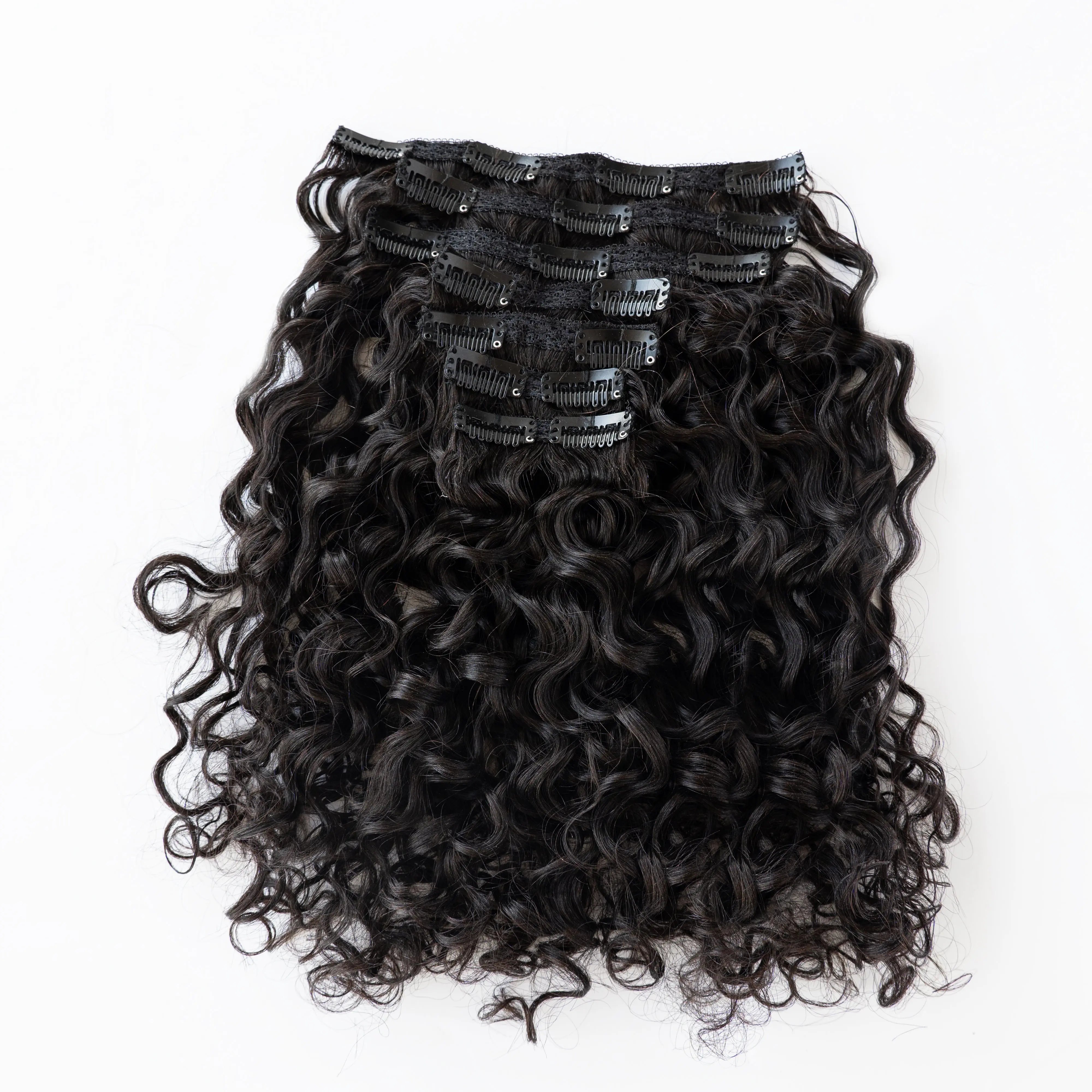 Clip in Human Hair Extensions for Black Women Water Wave Wet Wavy