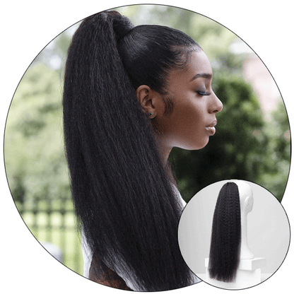 RELAXED NATURAL - PONYTAIL - UNIVERSAL KINKY STRAIGHT VERSATILITY: Relaxed Natural Blowout wefts offer unmatched styling flexibility for every curlfriend texture type on the planet. Go to a silk press and look from its organic blowout state with ease. This texture is a canvas for effortless everyday looks or glamorous styles.
